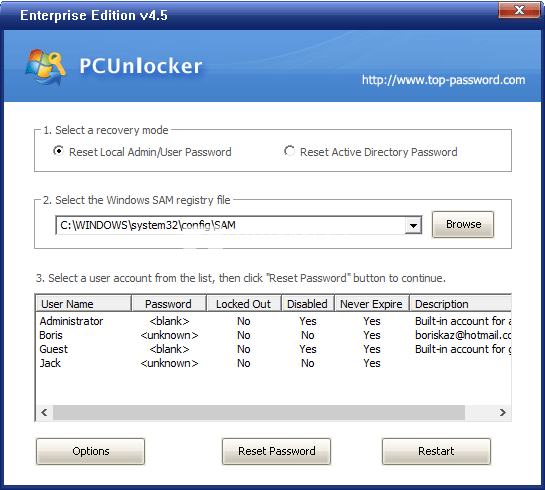 PCunlocker Enterpise Edition Full ISO 5.6 x86/x64 + UEFI(Windows管理员密码重置工具)-1